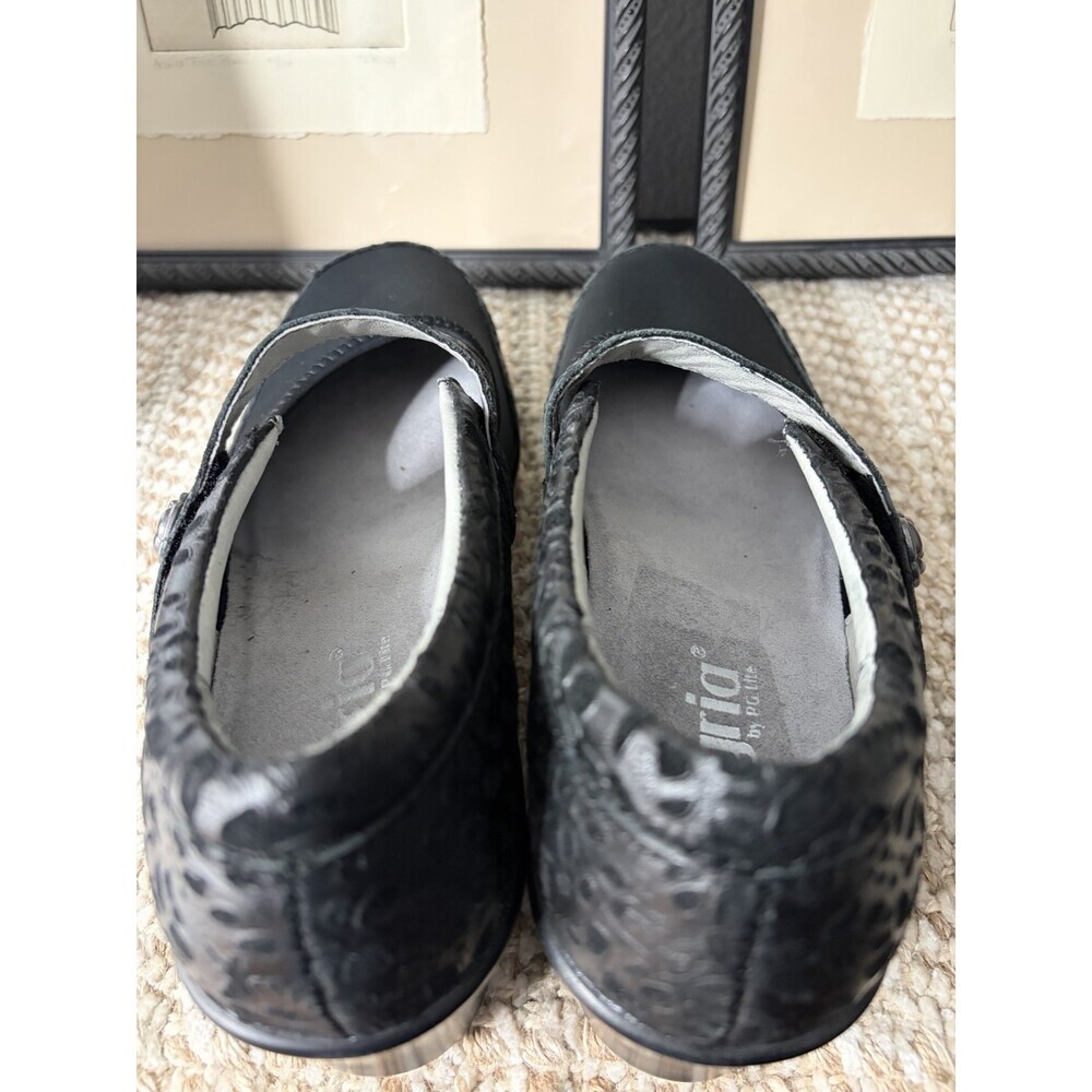 Alegria 39 Mary Jane Clogs 8.5 Black Embossed Rose Leather Wedge - Picture 5 of 8